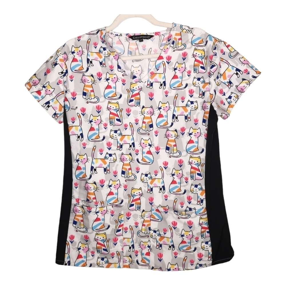 💕2/$20💕 Cassandra O Multi Colour Cat Scrub Uniform Top